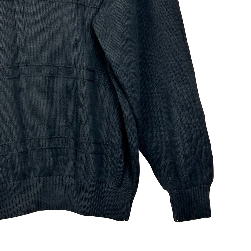 Geoffrey Beene Sweater Mens XXL Black Cotton Textured Grid Pattern Crew Neck - Picture 4 of 13